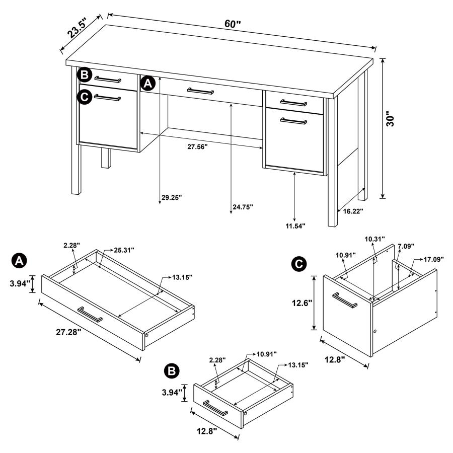 (image for) Samson 60-inch 4-drawer Office Computer Desk Weathered Oak