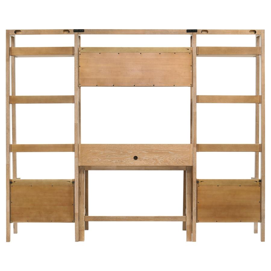 Fabian 4-piece Computer Desk and Bookshelf Set Distressed Light Brown