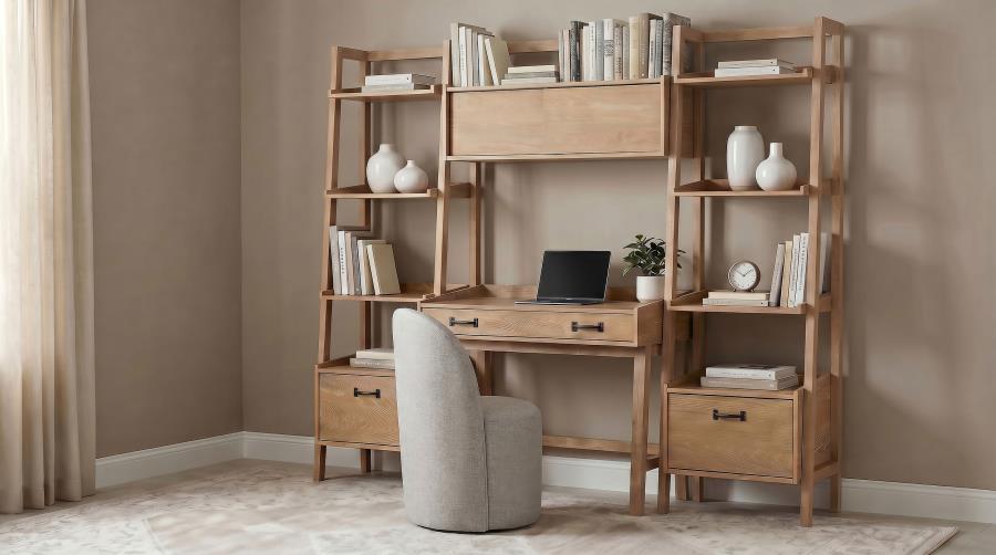 Modal Additional Images for Fabian 4-piece Computer Desk and Bookshelf Set Distressed Light Brown