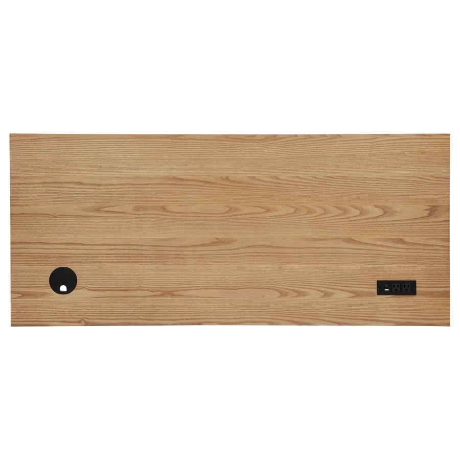 Vermes 55-inch 3-drawer Writing Desk with Power Outlet Light Ash