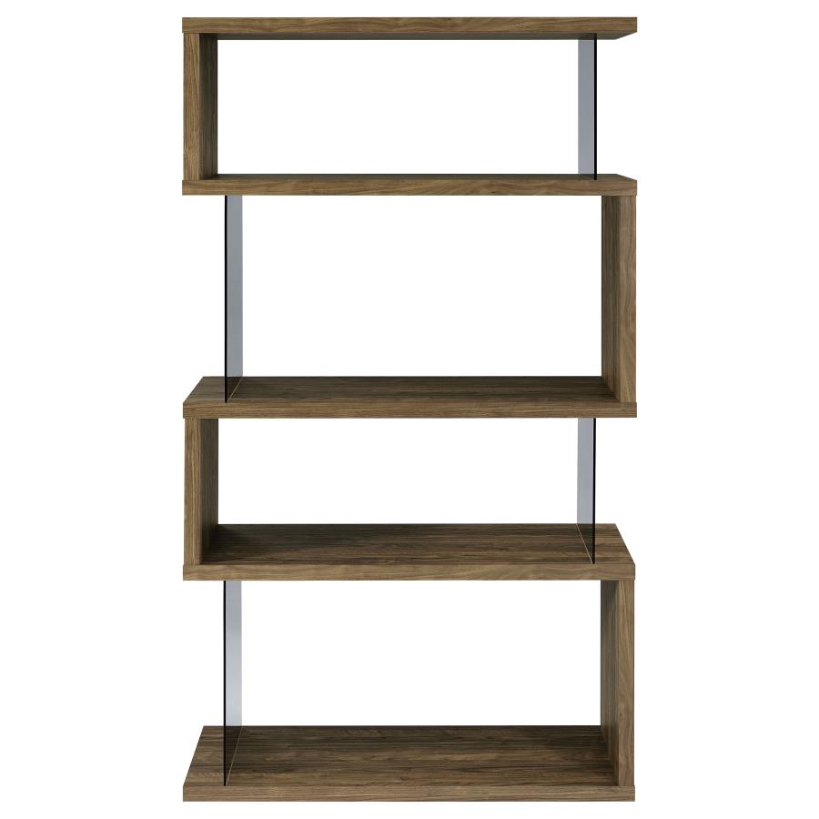 (image for) Emelle 63-inch 4-shelf Glass Panel Bookshelf Aged Walnut