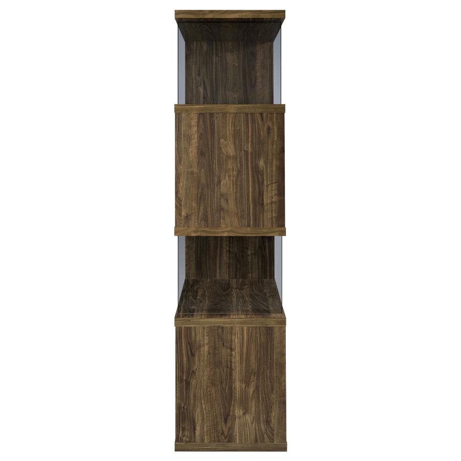 (image for) Emelle 63-inch 4-shelf Glass Panel Bookshelf Aged Walnut