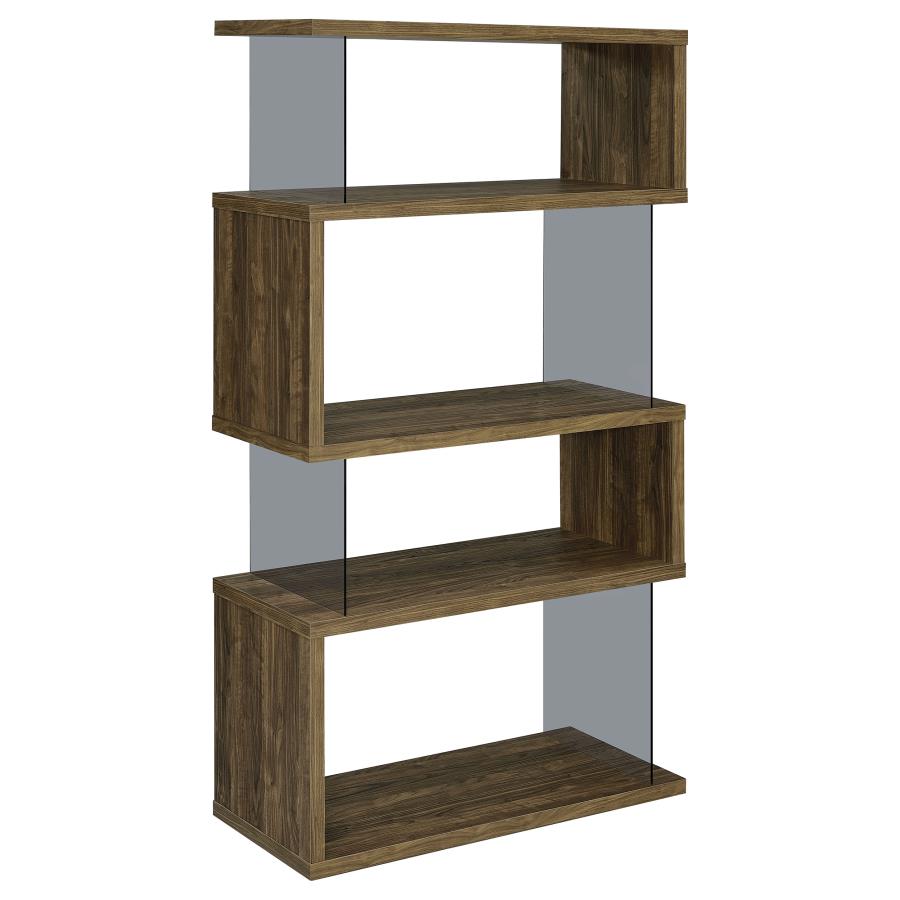 (image for) Emelle 63-inch 4-shelf Glass Panel Bookshelf Aged Walnut