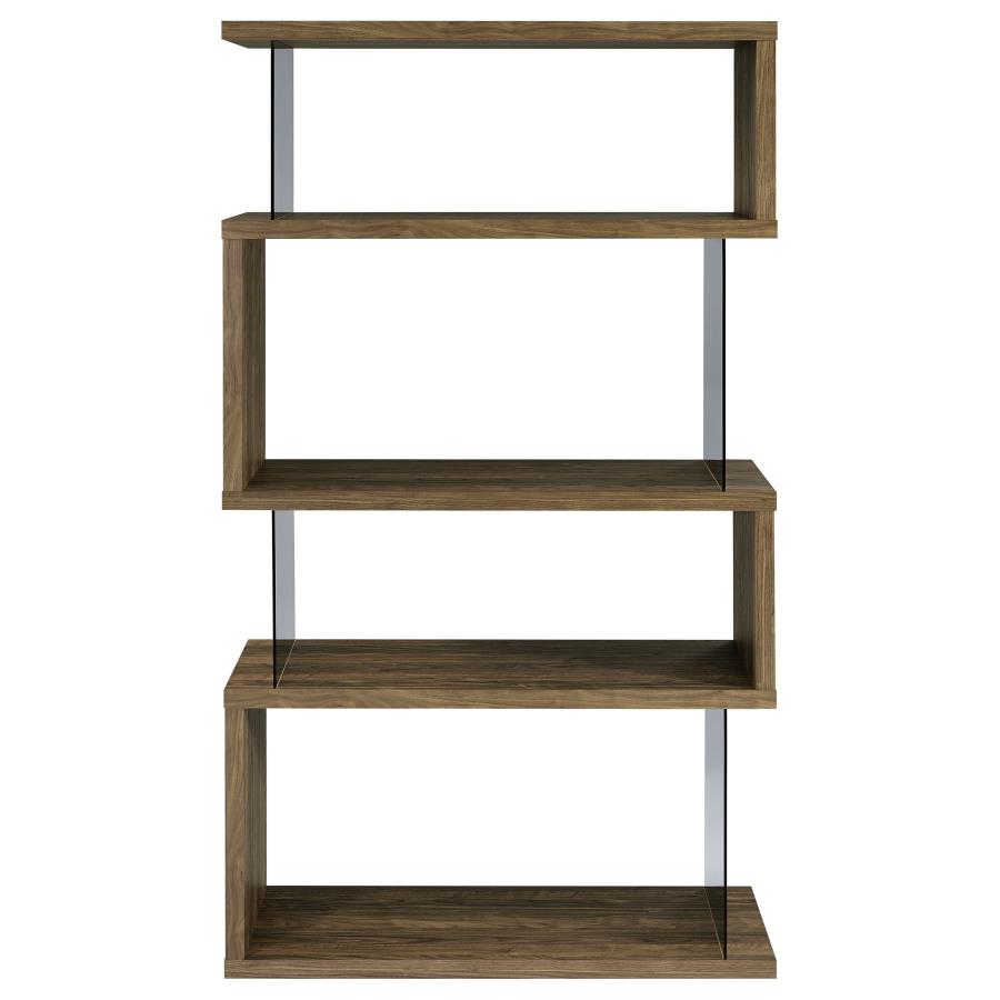 (image for) Emelle 63-inch 4-shelf Glass Panel Bookshelf Aged Walnut