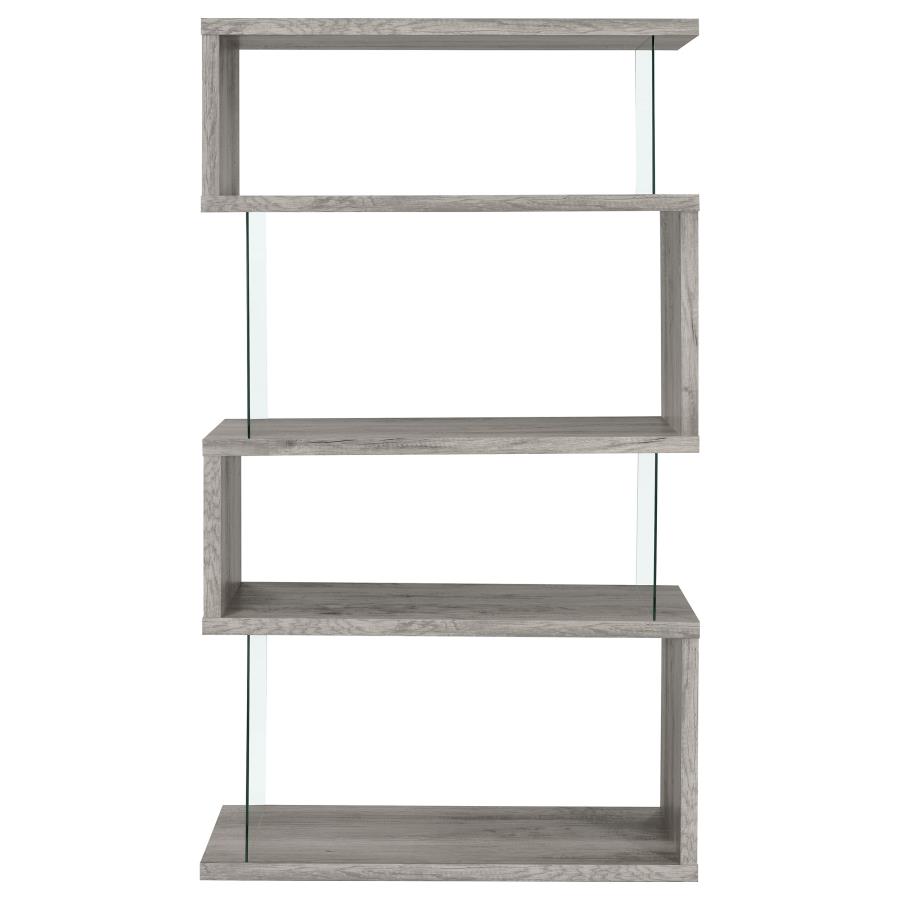 (image for) Emelle 63-inch 4-shelf Glass Panel Bookshelf Grey Driftwood