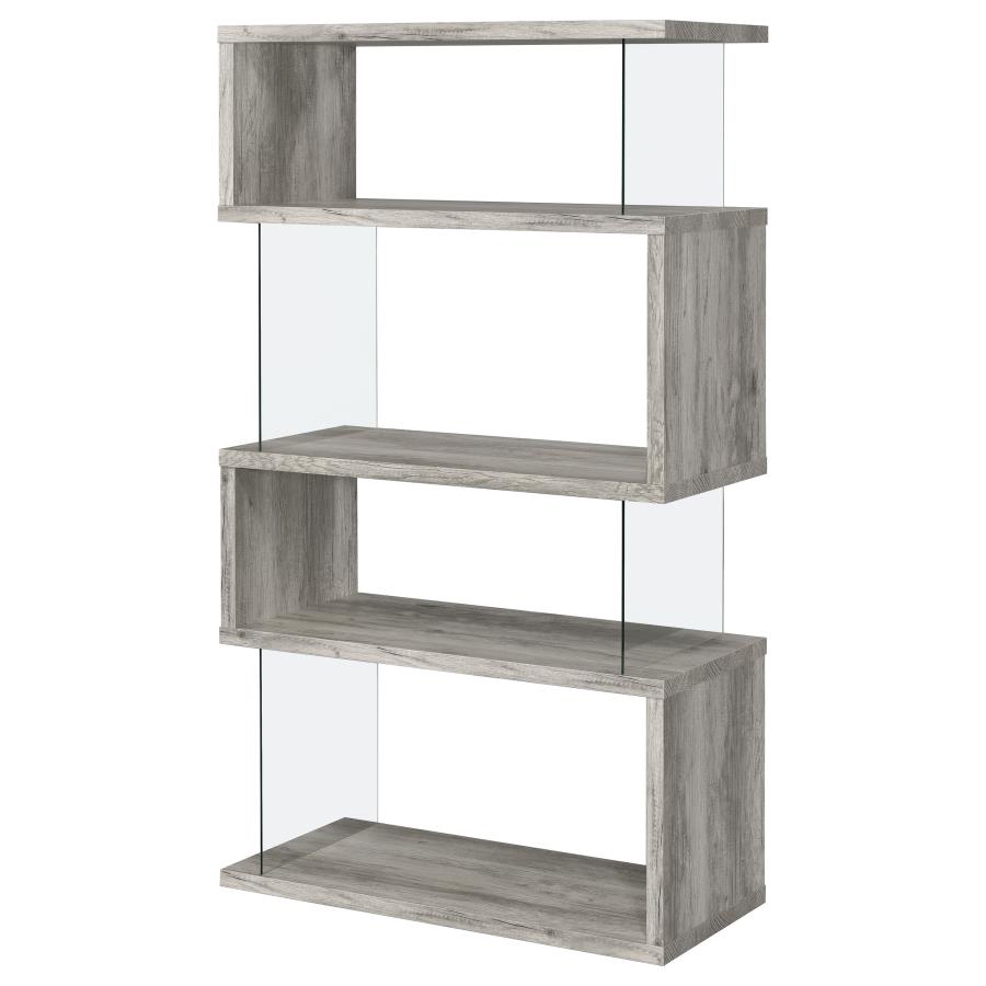 (image for) Emelle 63-inch 4-shelf Glass Panel Bookshelf Grey Driftwood