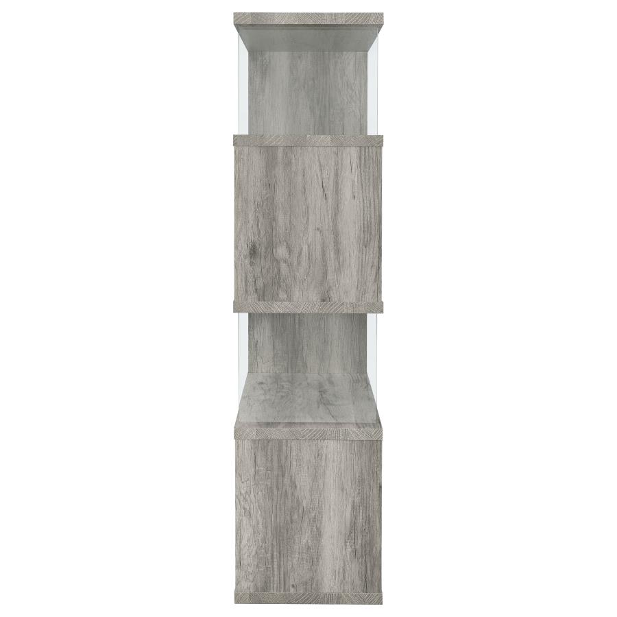 (image for) Emelle 63-inch 4-shelf Glass Panel Bookshelf Grey Driftwood