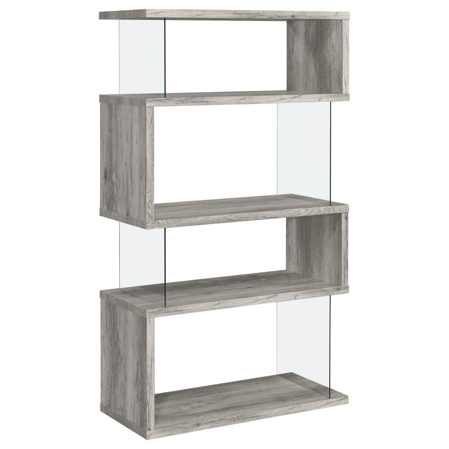 (image for) Emelle 63-inch 4-shelf Glass Panel Bookshelf Grey Driftwood