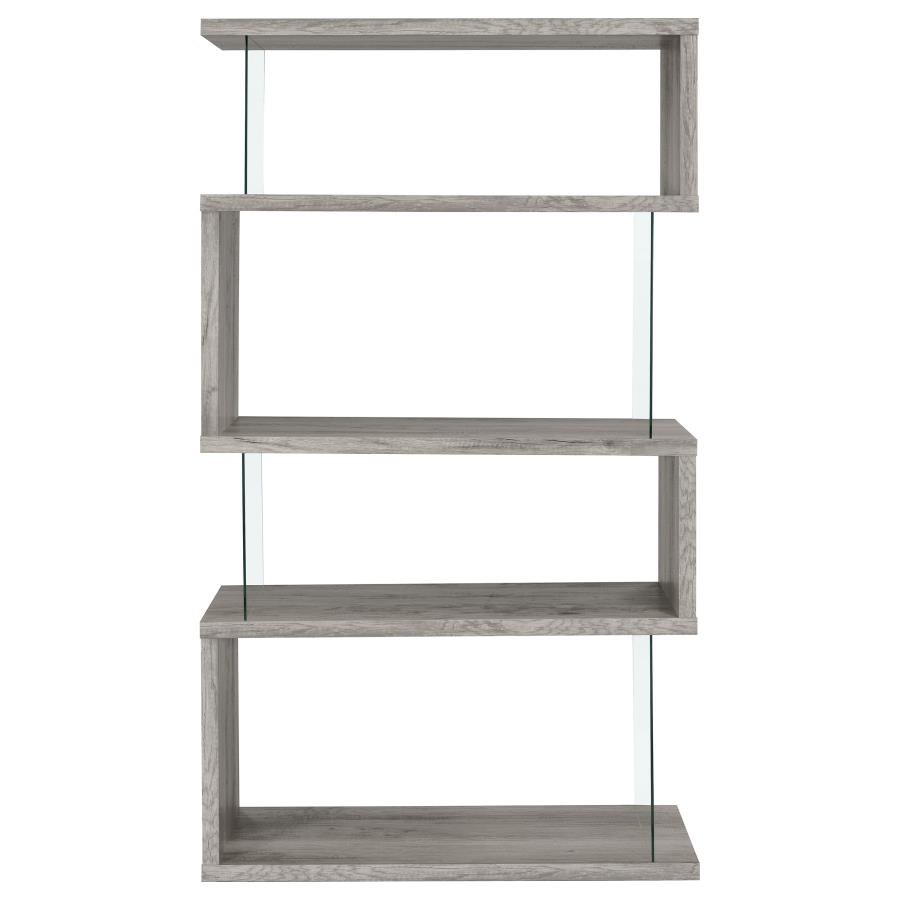 (image for) Emelle 63-inch 4-shelf Glass Panel Bookshelf Grey Driftwood