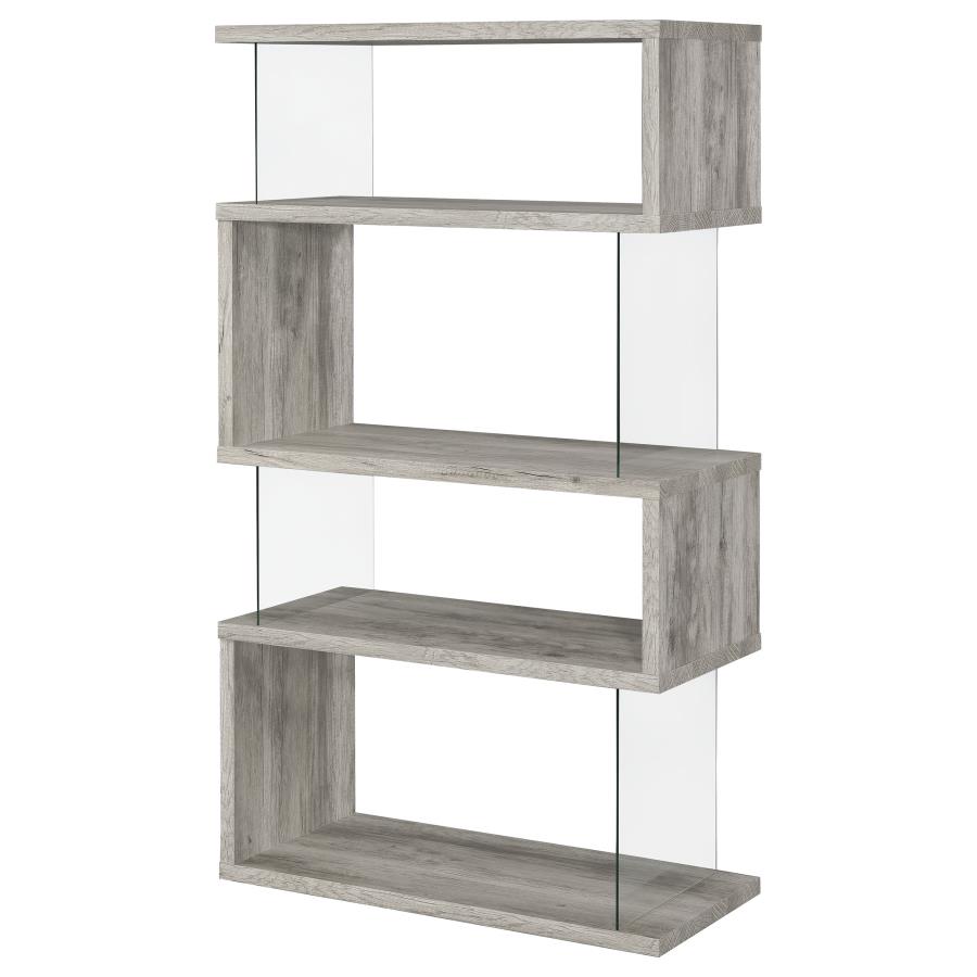 (image for) Emelle 63-inch 4-shelf Glass Panel Bookshelf Grey Driftwood