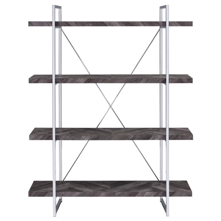 (image for) Grimma 63-inch 4-shelf Bookshelf Rustic Grey and Chrome