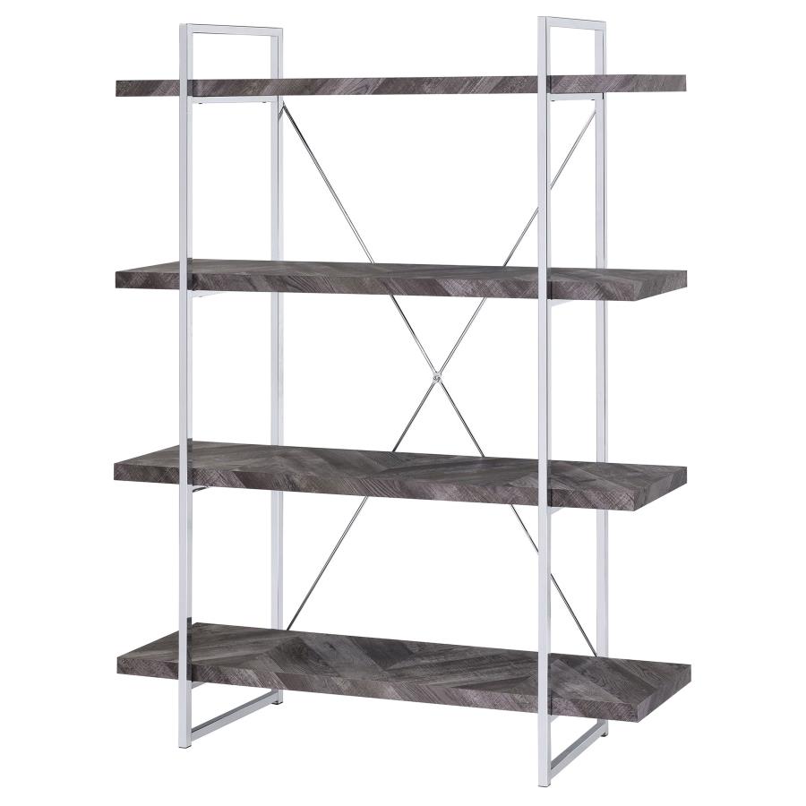 (image for) Grimma 63-inch 4-shelf Bookshelf Rustic Grey and Chrome