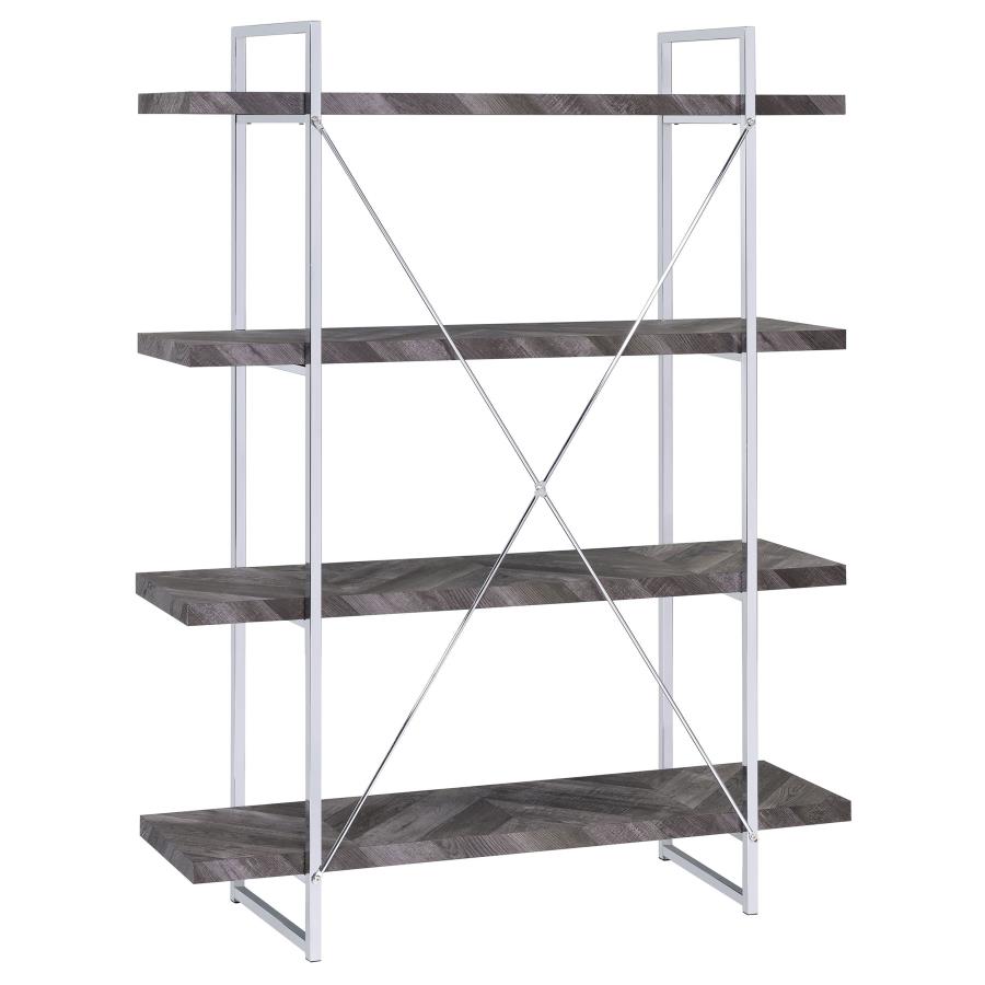 (image for) Grimma 63-inch 4-shelf Bookshelf Rustic Grey and Chrome