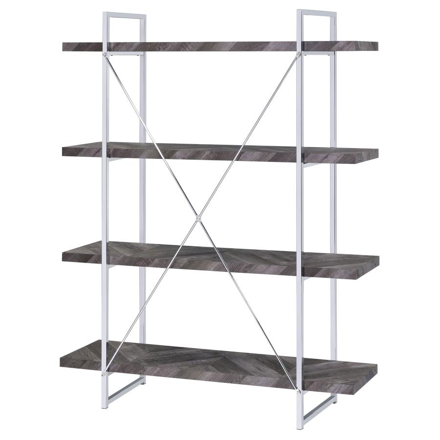 (image for) Grimma 63-inch 4-shelf Bookshelf Rustic Grey and Chrome