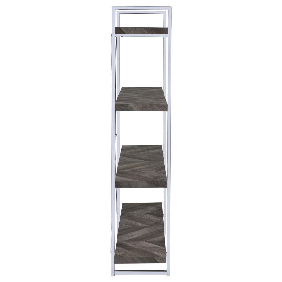 (image for) Grimma 63-inch 4-shelf Bookshelf Rustic Grey and Chrome