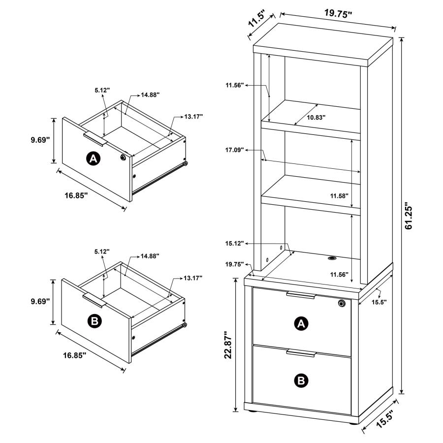 Modal Additional Images for Westpark 3-piece Wall Unit Bookcase Set with USB Dark Pine