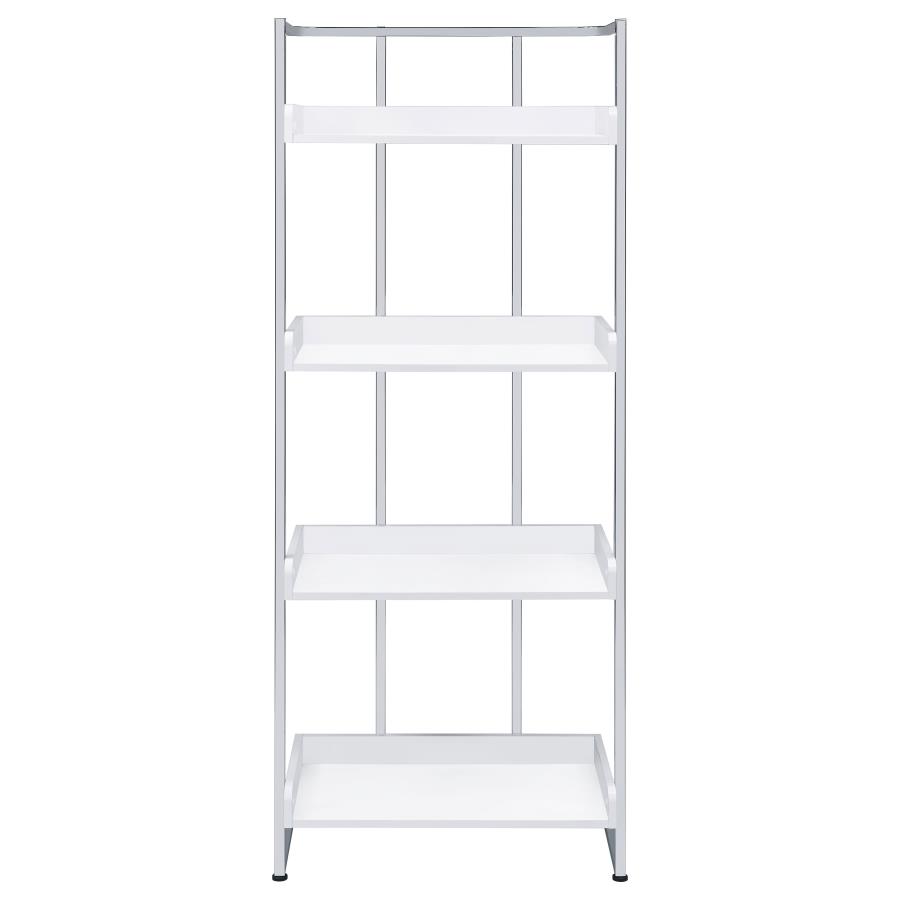 (image for) Ember 68-inch 4-shelf Bookshelf White High Gloss and Chrome