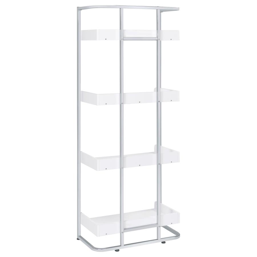 (image for) Ember 68-inch 4-shelf Bookshelf White High Gloss and Chrome