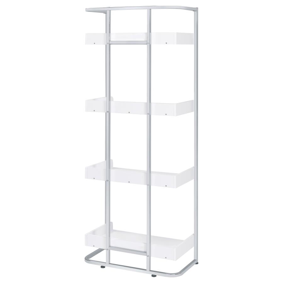 (image for) Ember 68-inch 4-shelf Bookshelf White High Gloss and Chrome