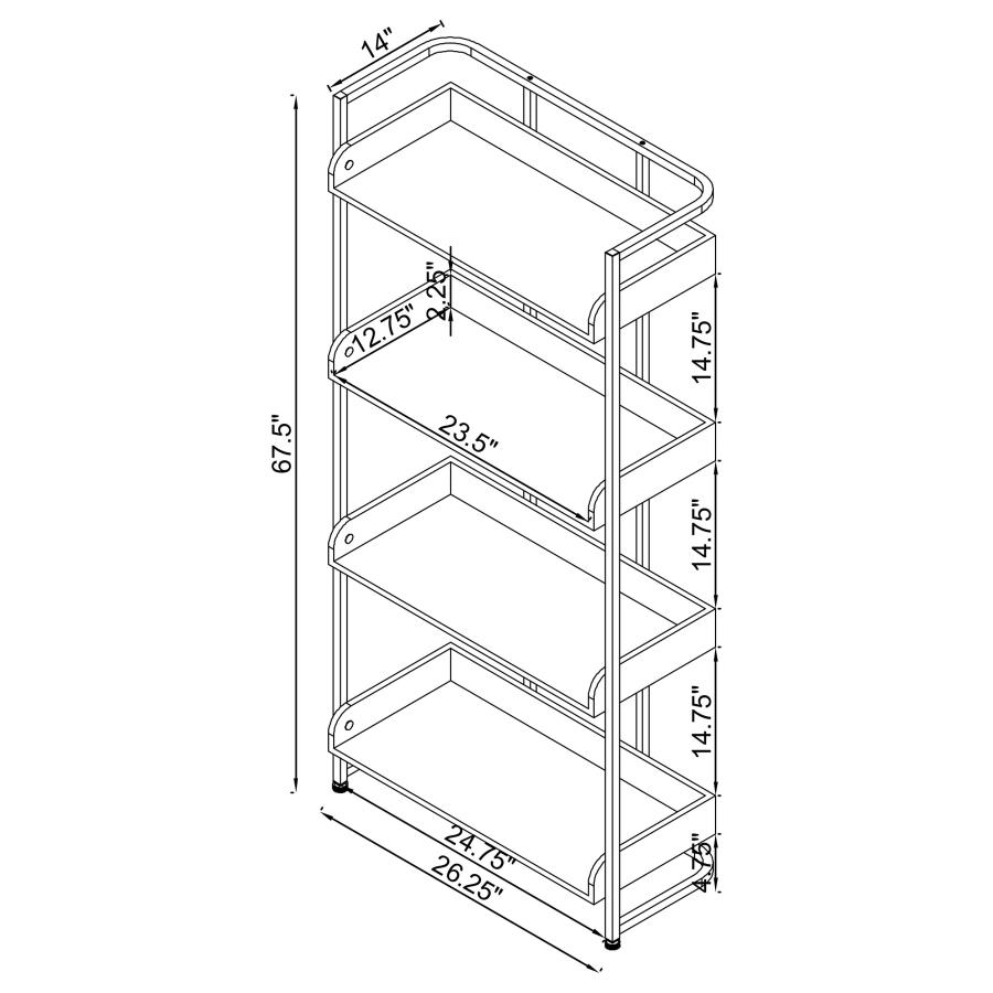 (image for) Ember 68-inch 4-shelf Bookshelf White High Gloss and Chrome