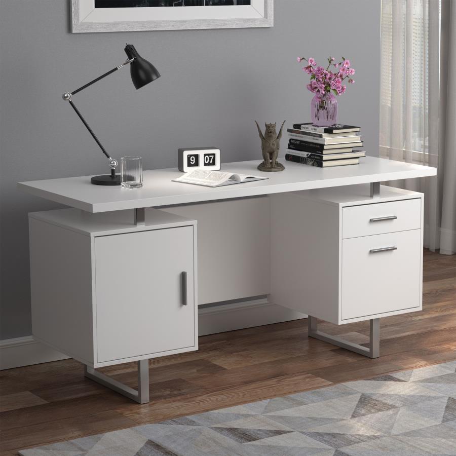 (image for) Lawtey 60-inch 2-drawer Computer Desk White High Gloss