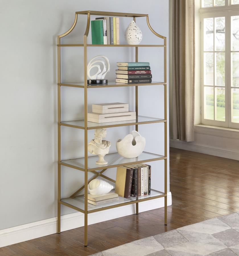 (image for) Serena 70-inch 5-shelf Glass Bookshelf Gold