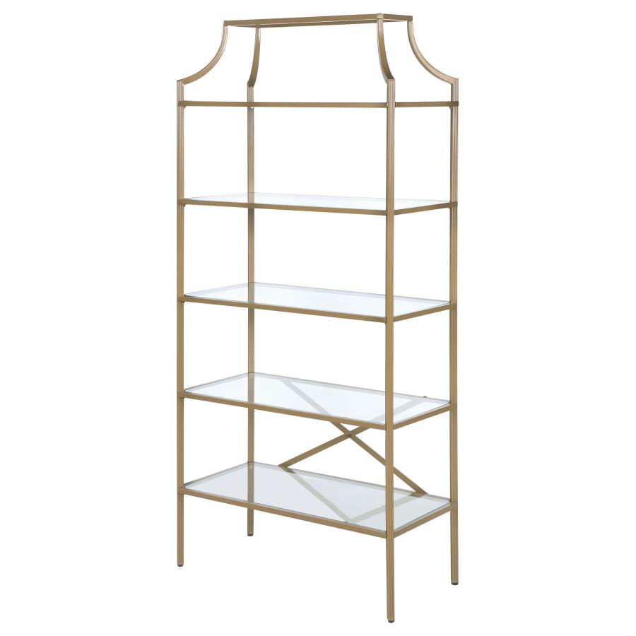 (image for) Serena 70-inch 5-shelf Glass Bookshelf Gold