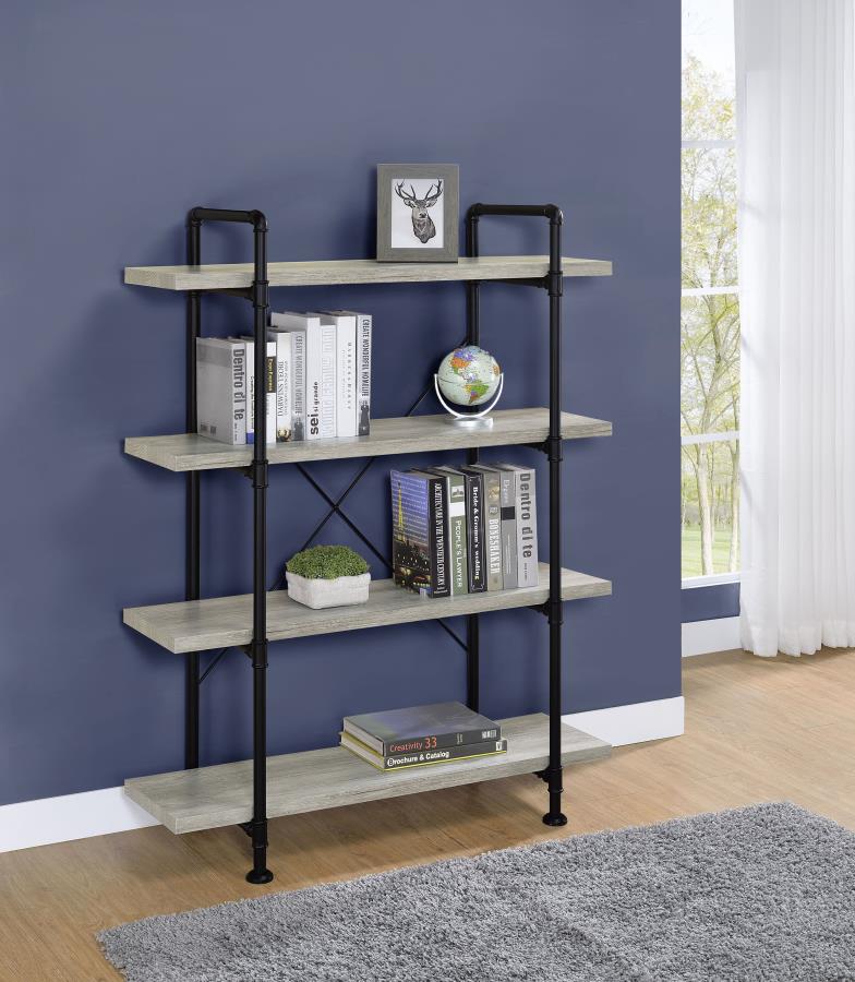 (image for) Delray 56-inch 4-shelf Bookshelf Grey Driftwood and Black