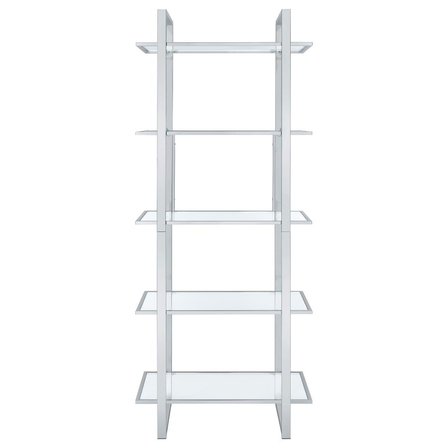 (image for) Hartford 79-inch 5-shelf Glass Bookshelf Chrome