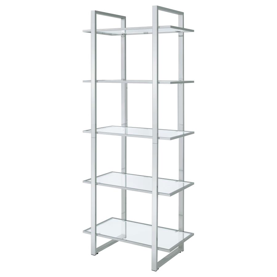 (image for) Hartford 79-inch 5-shelf Glass Bookshelf Chrome