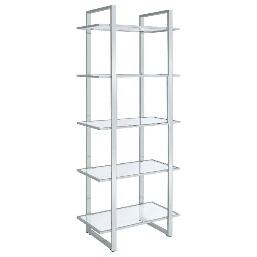 (image for) Hartford 79-inch 5-shelf Glass Bookshelf Chrome