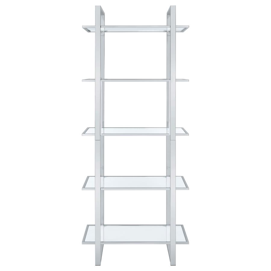 (image for) Hartford 79-inch 5-shelf Glass Bookshelf Chrome