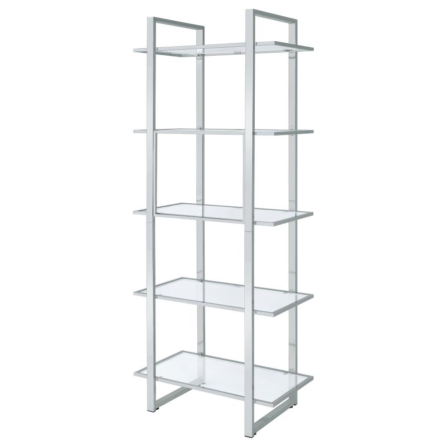 (image for) Hartford 79-inch 5-shelf Glass Bookshelf Chrome