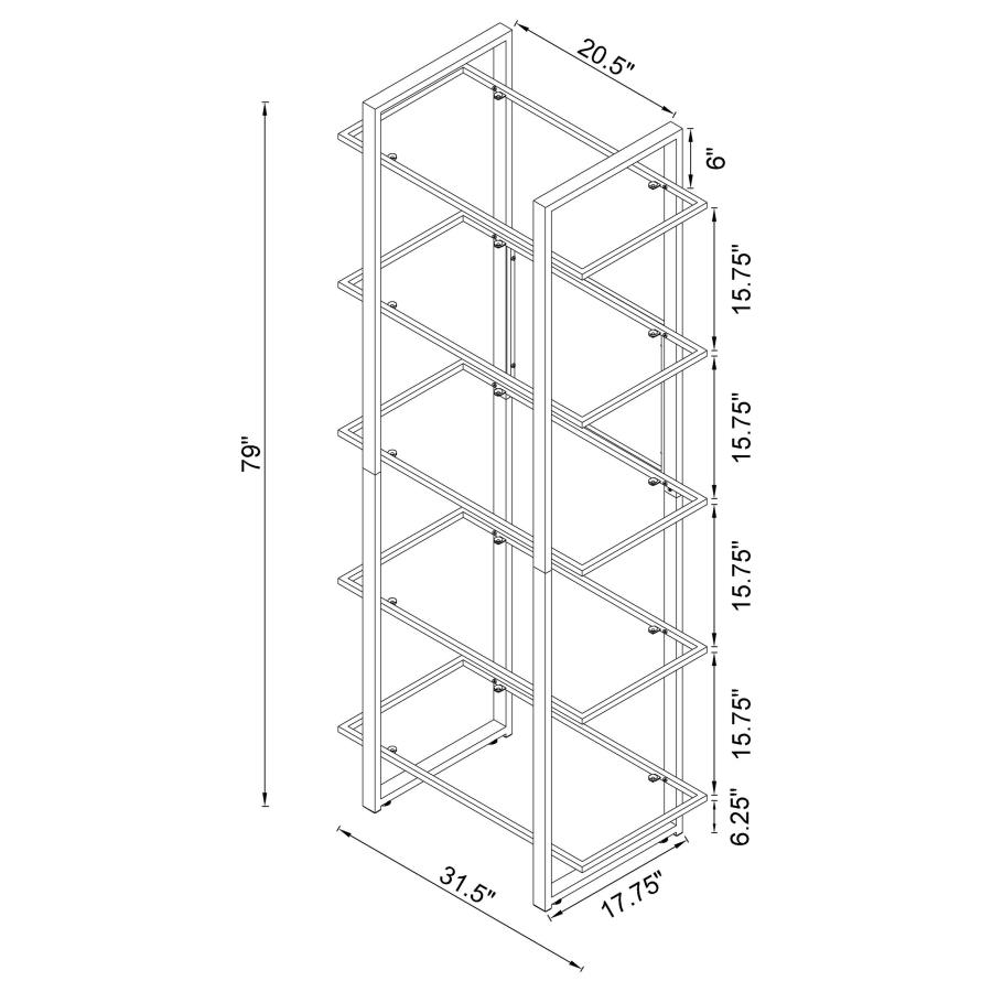 (image for) Hartford 79-inch 5-shelf Glass Bookshelf Chrome