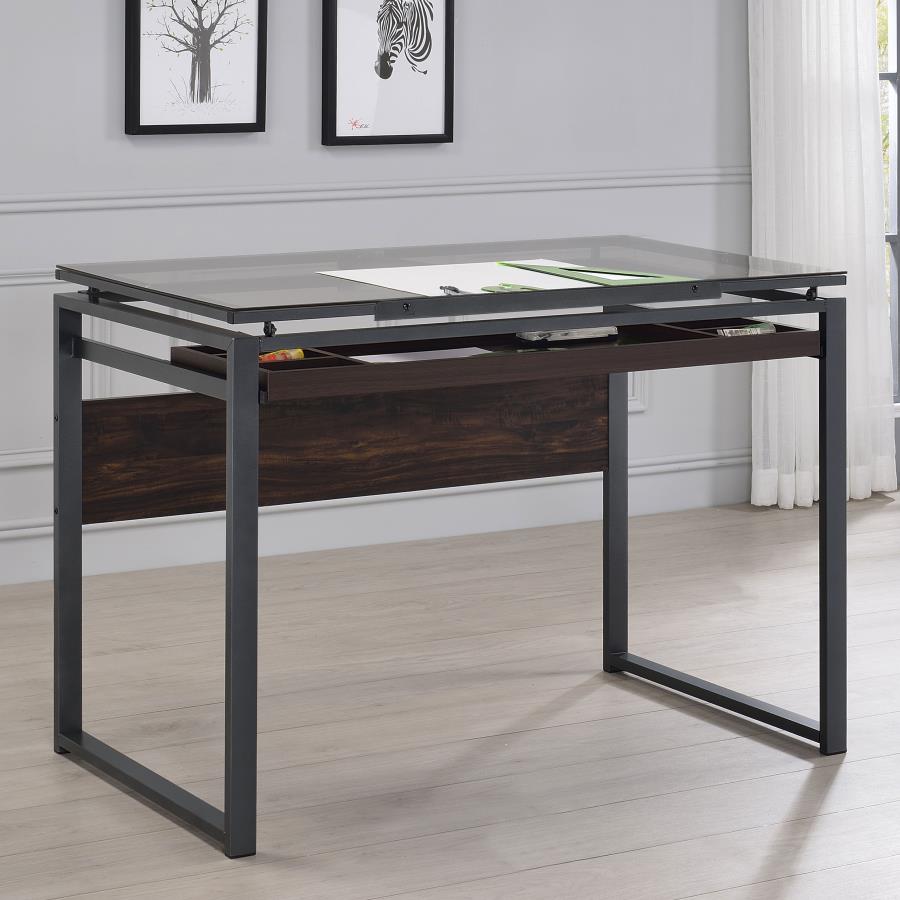 (image for) Pantano 42-inch Glass Top Drafting Table Dark Gunmetal