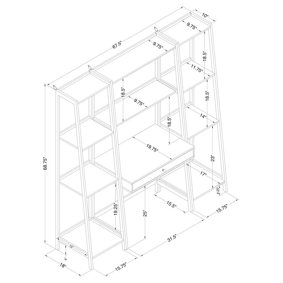 (image for) Pinckard 3-piece Ladder Desk and Bookcase Set Grey Stone