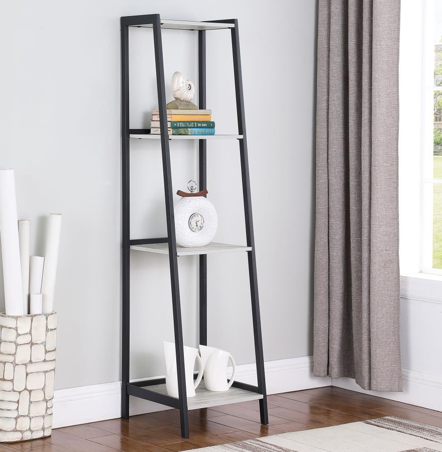 (image for) Pinckard 69-inch 4-shelf Bookshelf Grey Stone and Black