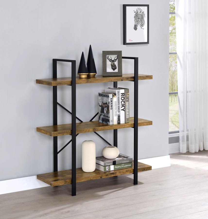 (image for) Cole 40-inch 3-shelf Bookshelf Rustic Nutmeg and Black