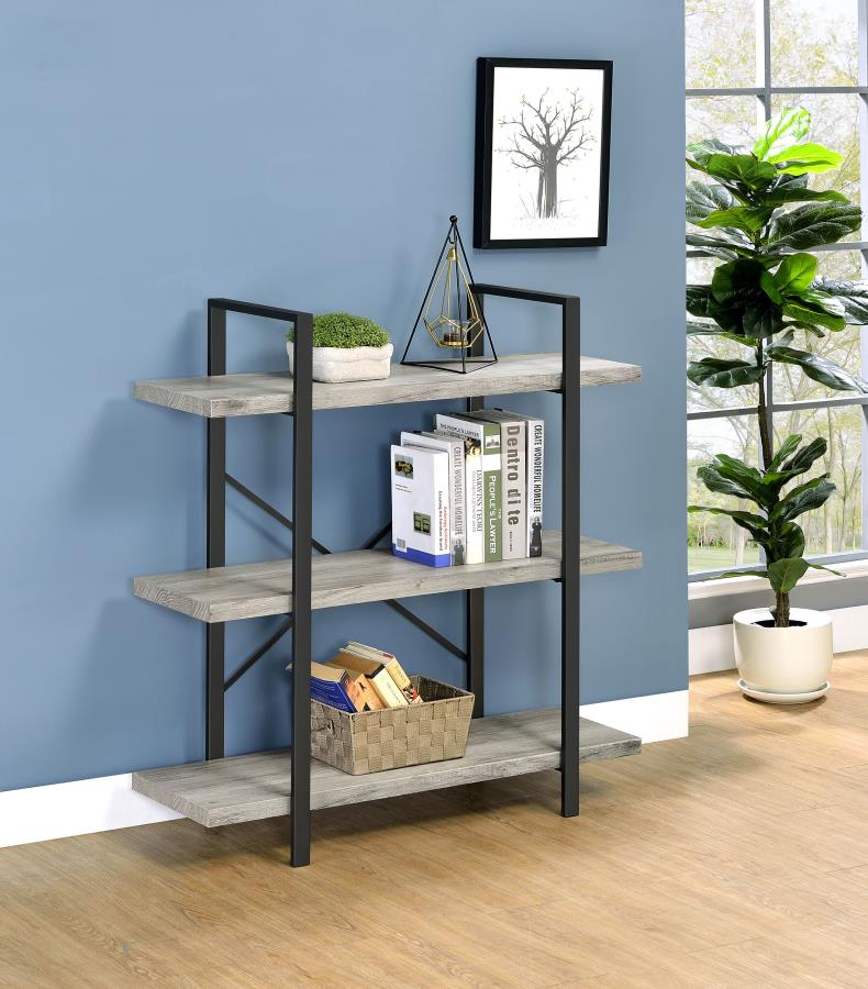 (image for) Cole 40-inch 3-shelf Bookshelf Grey Driftwood and Gunmetal