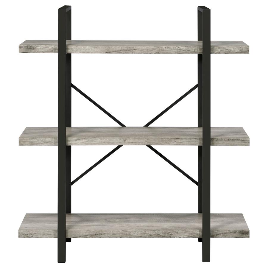 (image for) Cole 40-inch 3-shelf Bookshelf Grey Driftwood and Gunmetal