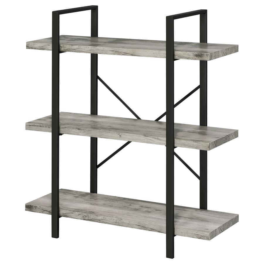 (image for) Cole 40-inch 3-shelf Bookshelf Grey Driftwood and Gunmetal