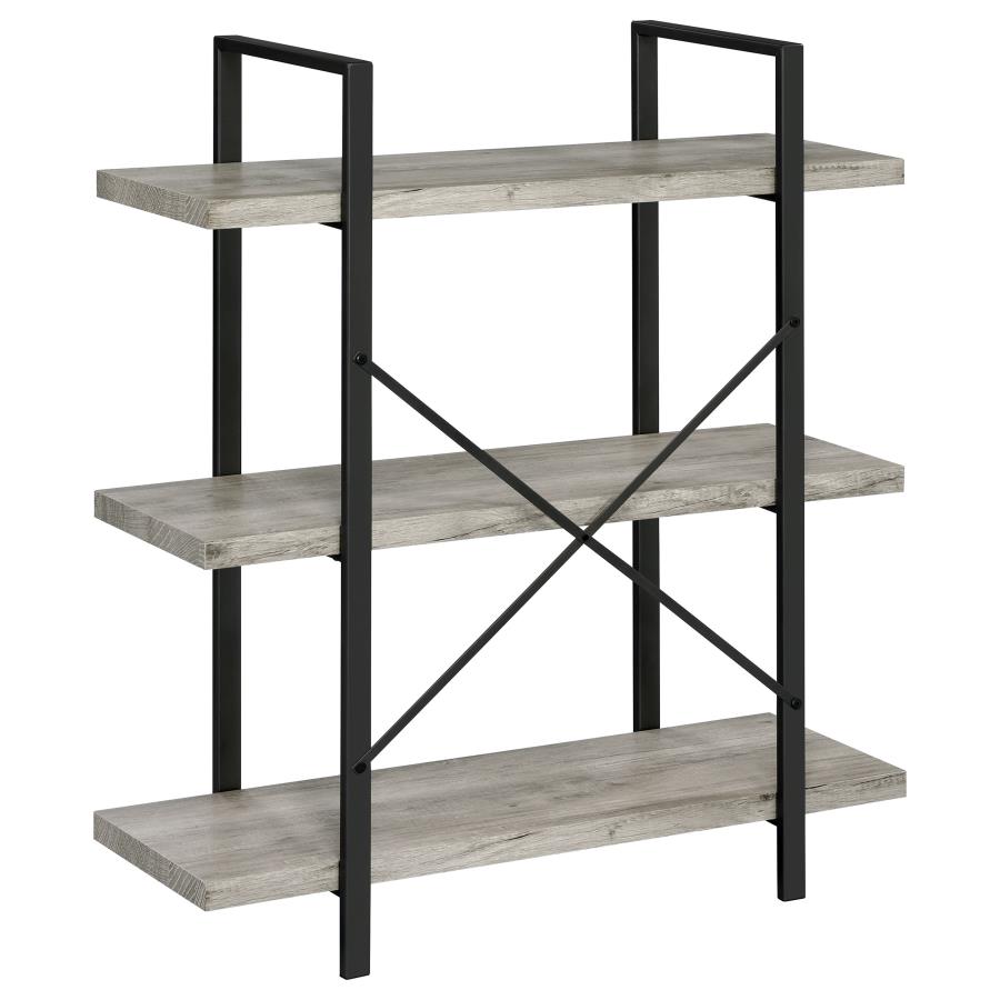 (image for) Cole 40-inch 3-shelf Bookshelf Grey Driftwood and Gunmetal