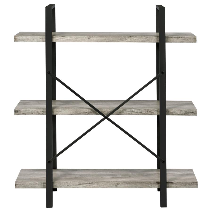 (image for) Cole 40-inch 3-shelf Bookshelf Grey Driftwood and Gunmetal