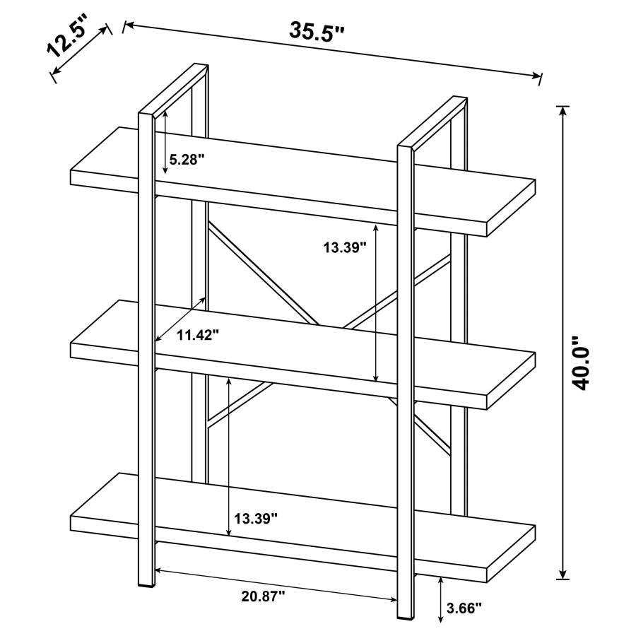 (image for) Cole 40-inch 3-shelf Bookshelf Grey Driftwood and Gunmetal