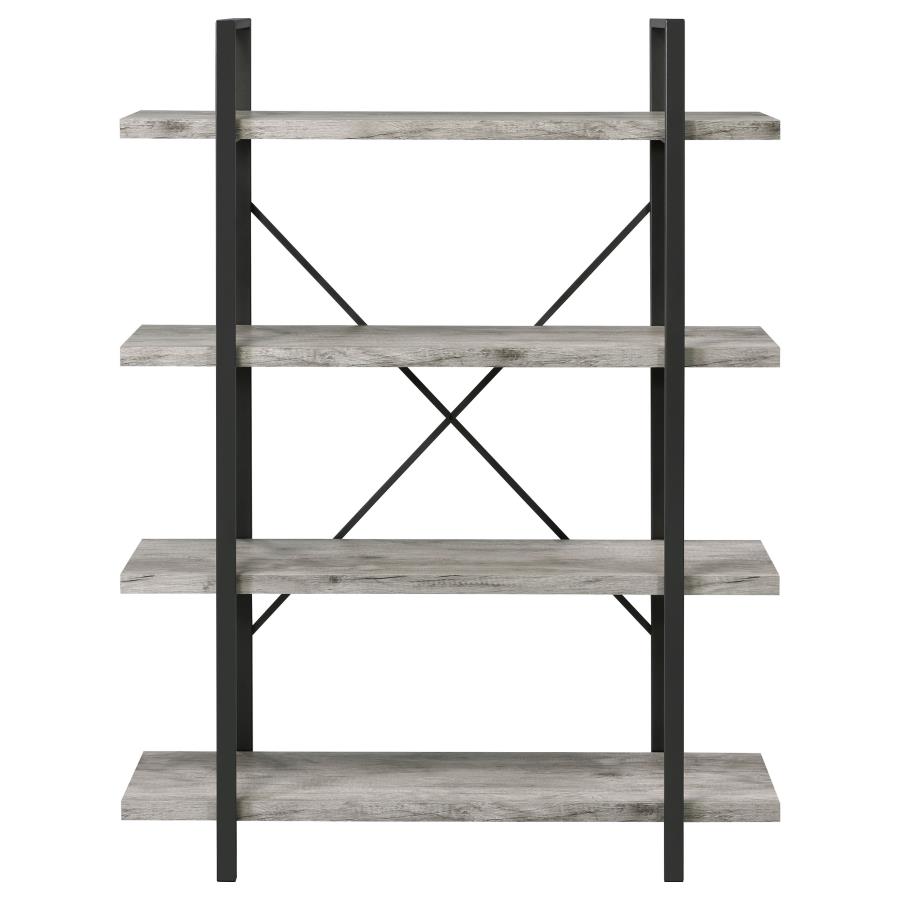 (image for) Cole 55-inch 4-shelf Bookshelf Grey Driftwood and Gunmetal