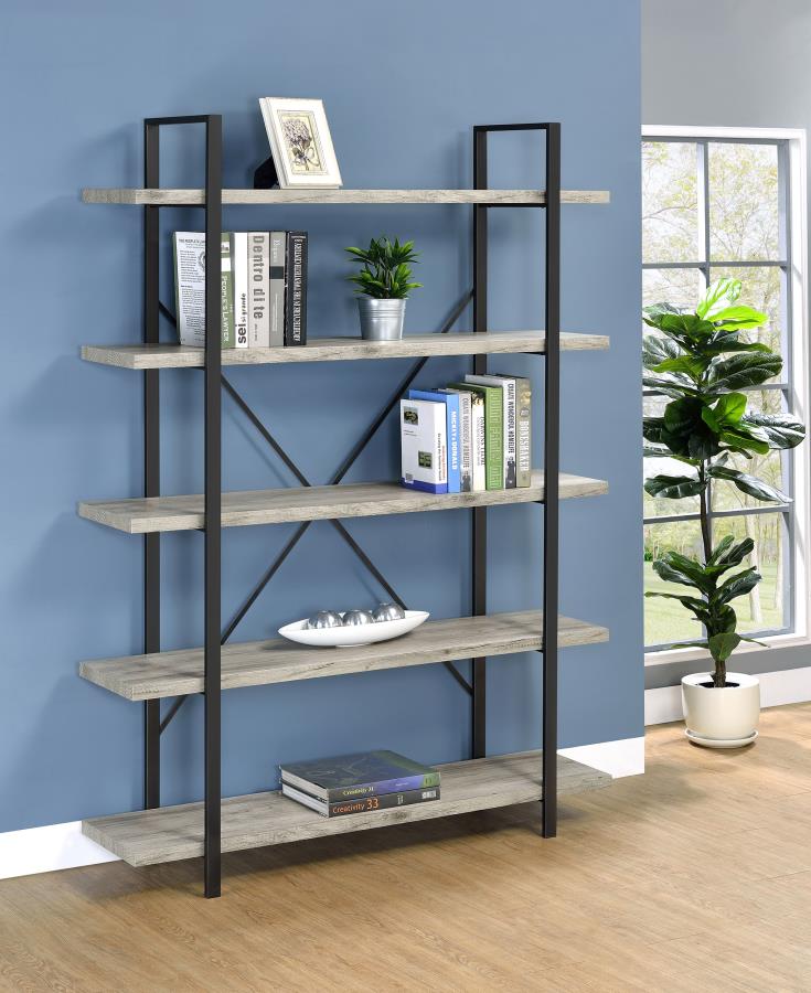 (image for) Cole 70-inch 5-shelf Bookshelf Grey Driftwood and Gunmetal