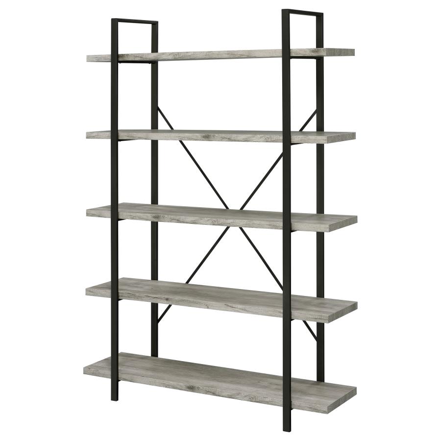 (image for) Cole 70-inch 5-shelf Bookshelf Grey Driftwood and Gunmetal