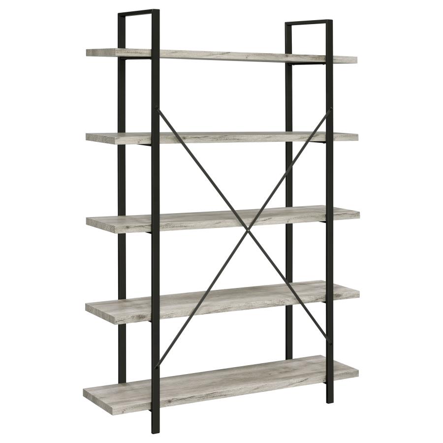 (image for) Cole 70-inch 5-shelf Bookshelf Grey Driftwood and Gunmetal