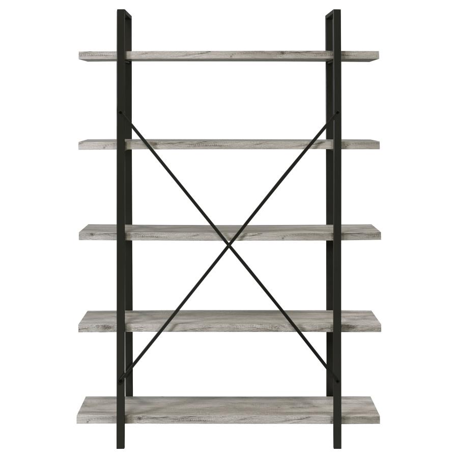 (image for) Cole 70-inch 5-shelf Bookshelf Grey Driftwood and Gunmetal