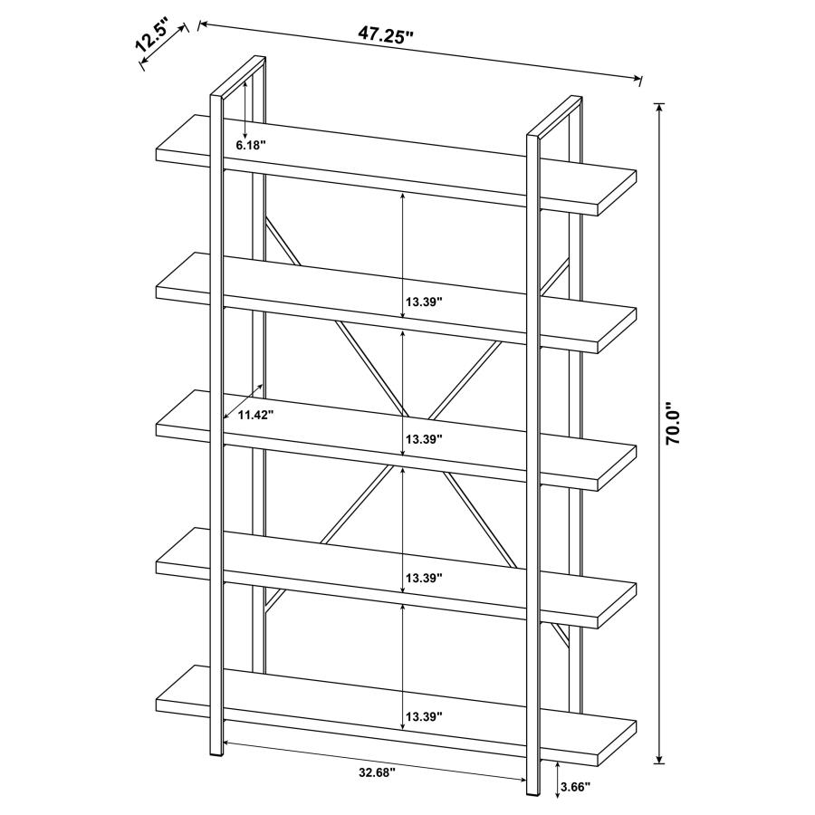 (image for) Cole 70-inch 5-shelf Bookshelf Grey Driftwood and Gunmetal